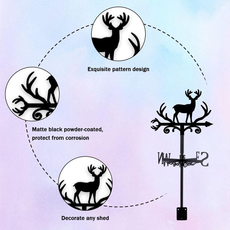 beinkmake Deer and Forest Weathervane Metal Wind Vane Animal Garden Art Decoration Direction Sign Indicator Stake Mount Ornament for Patio Lawn Farmhouse Yard Roof Outdoor - Image 3
